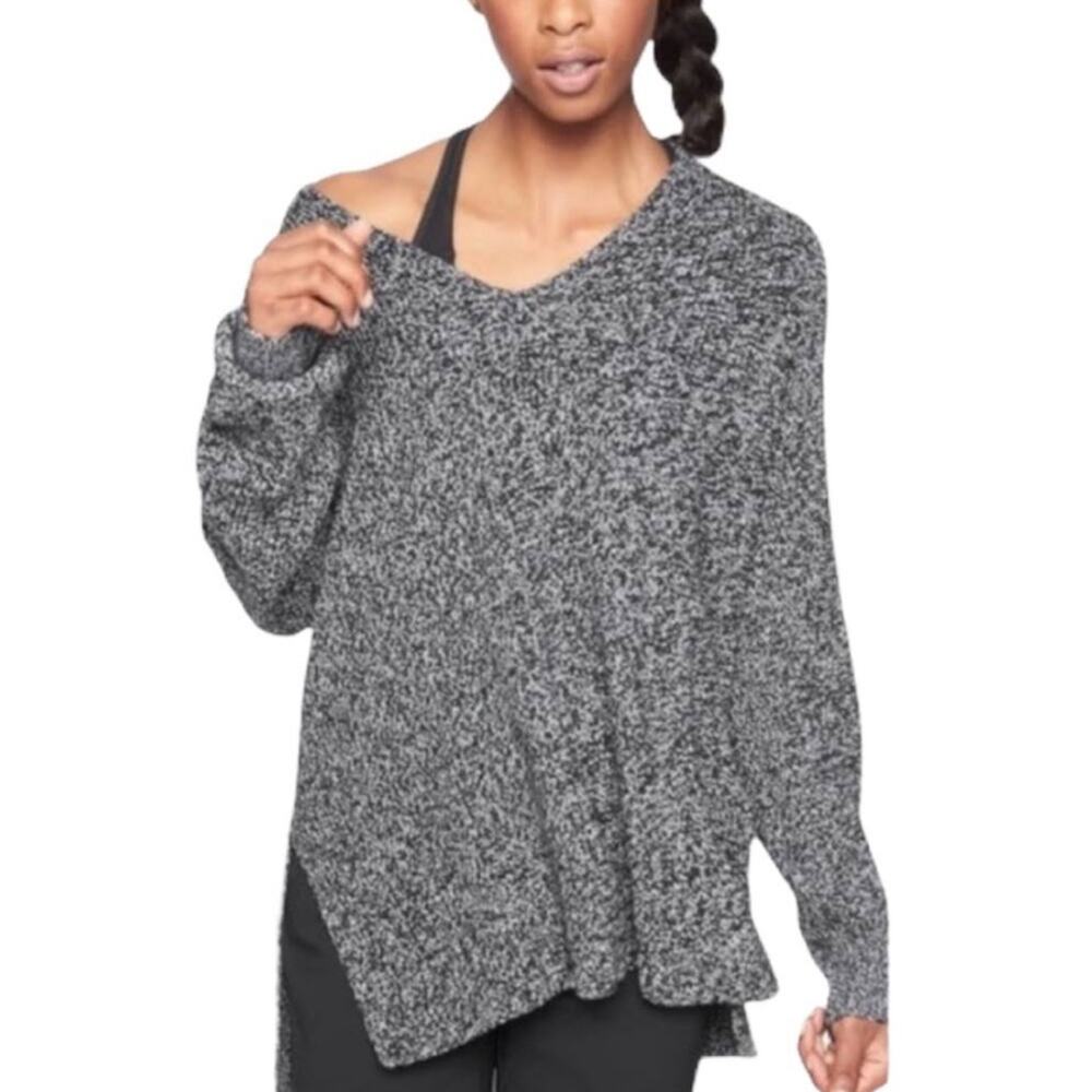 Athleta Switchback Merino Wool Blend Marled Sweater V-Neck Side Vent Knit XS